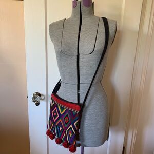 Embroidered Handmade Shoulder Bag Crossbody Purse Multicolor Diamond Geometric